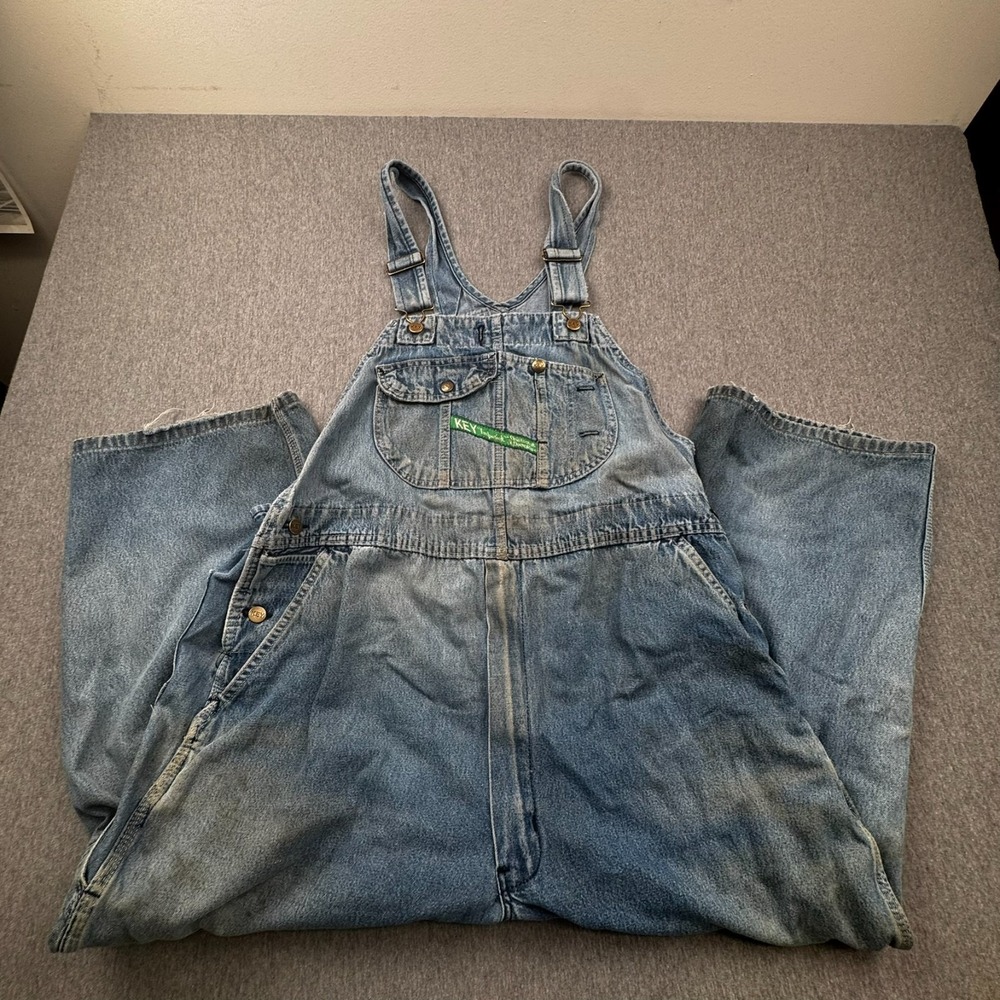 Key Denim Overall Bibs Mens 46x23.5 Thrashed Distressed Outdoor Workwear